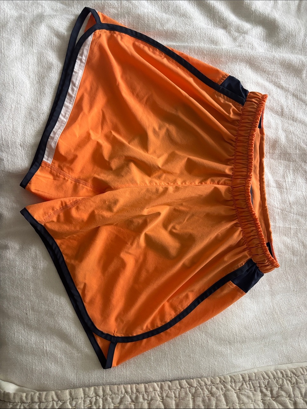 Orange Women's Athletic Running Shorts with Navy Trim